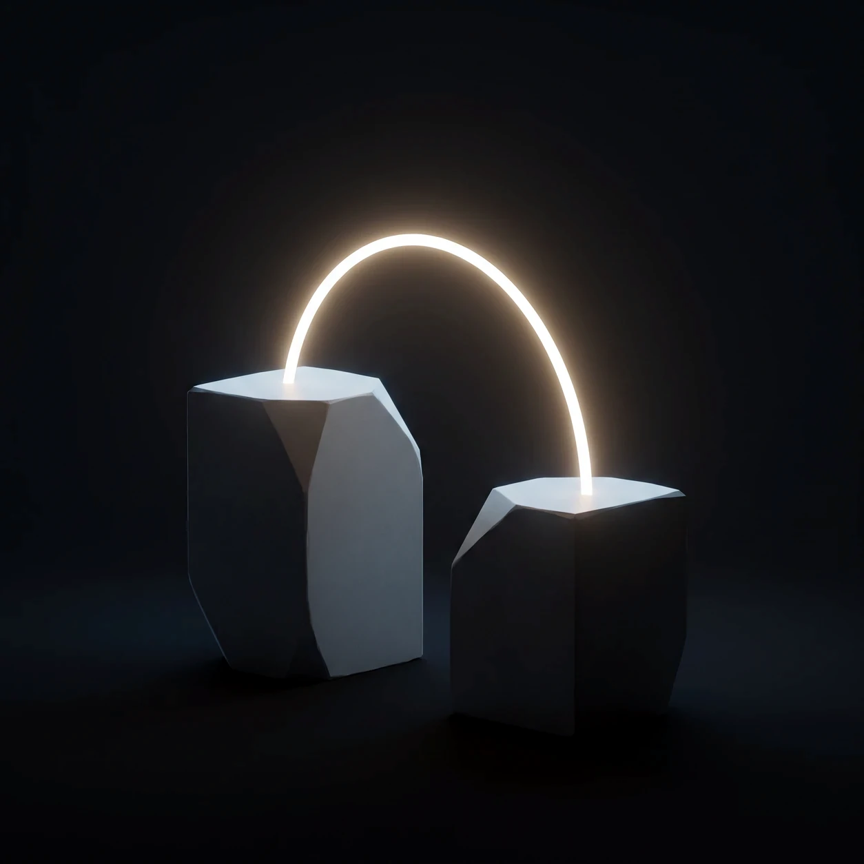 Two dark angular masses bridged by a single arc of light