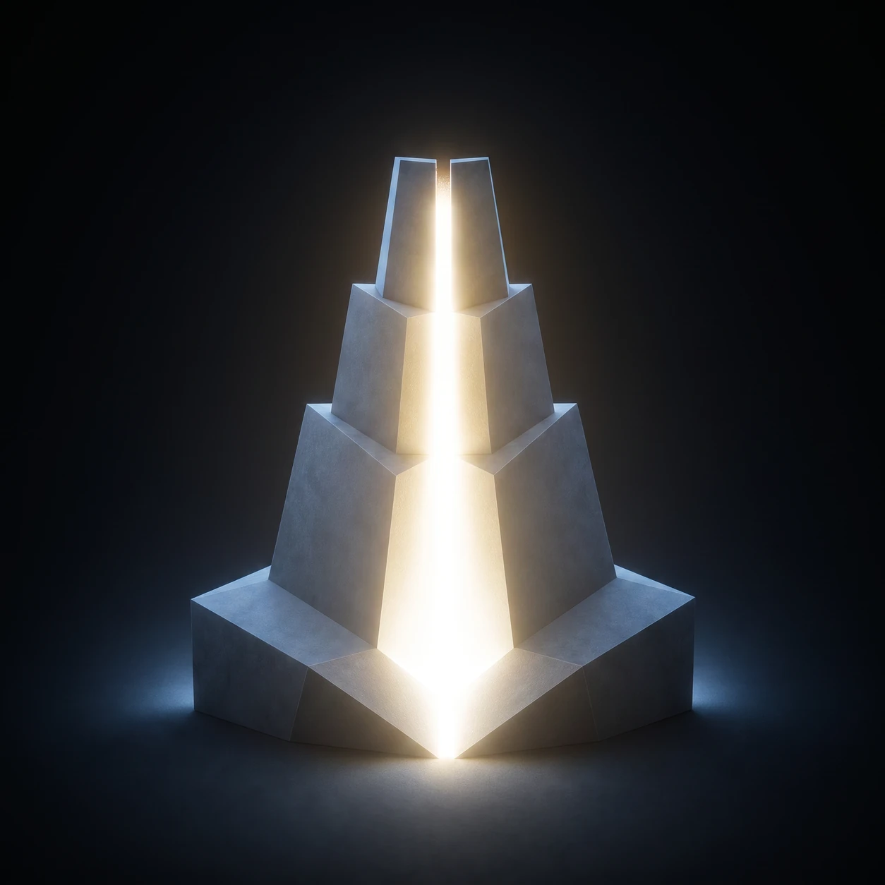 A luminous core becoming a grounded rising structure