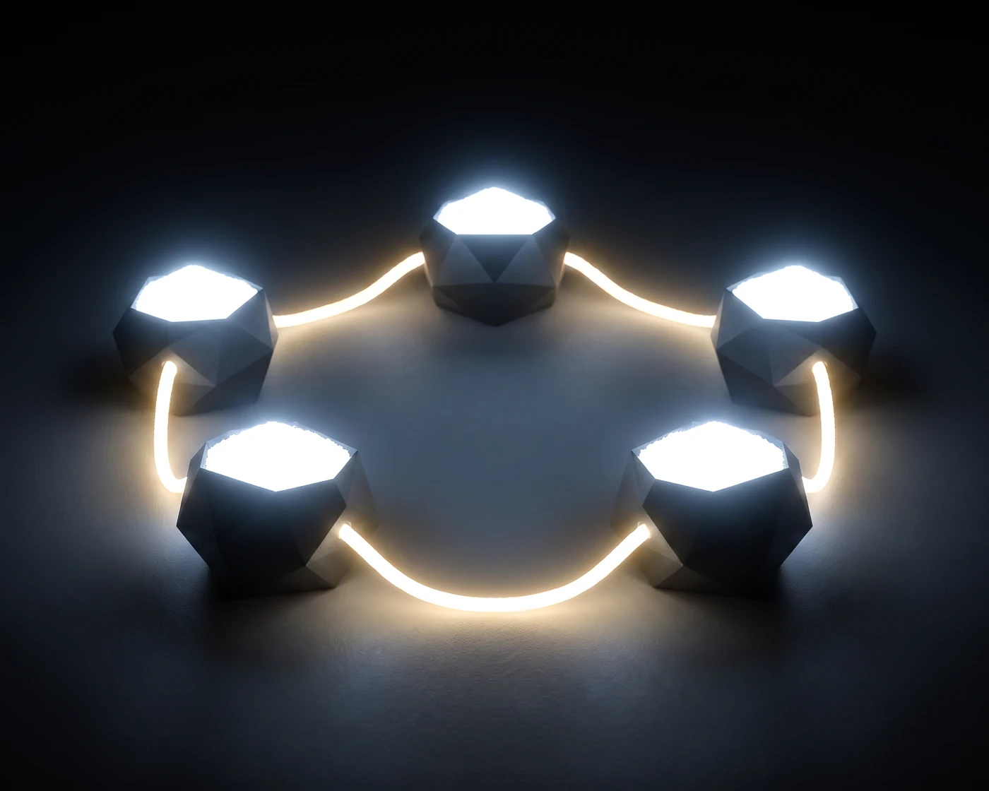Several cores linked to one another by low threads of light